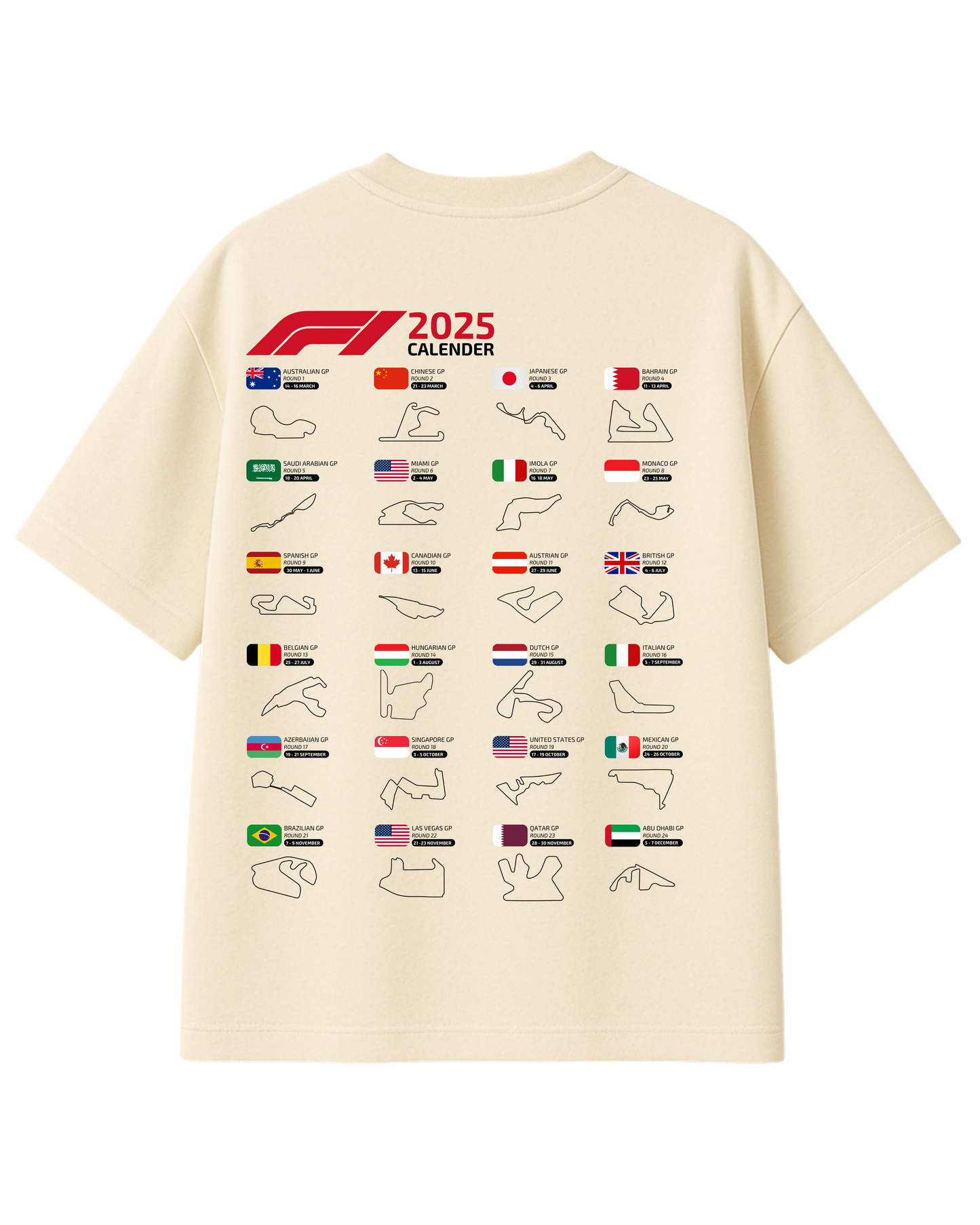 F1 2025 Calendar : Oversize Tshirt