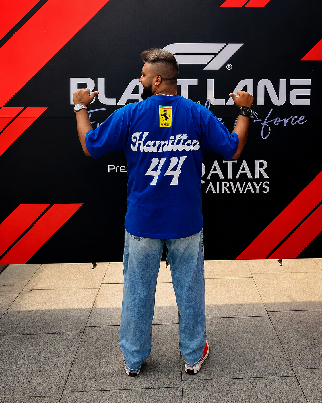 Lewis Hamilton Ferrari F1 Oversized T-Shirt – Monza Blue Edition