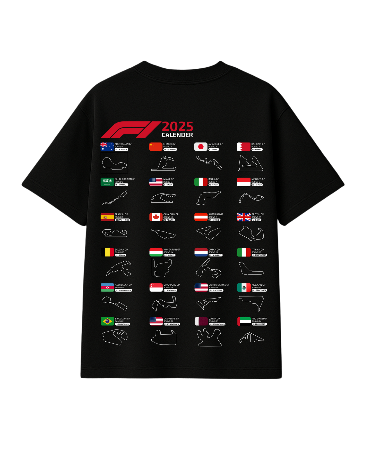 F1 2025 Calendar : Oversize Tshirt